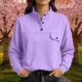 thumbnail image 5 of DailyTrove Women Solid Color Loose Pullover Sweatshirt, Mock Neck Long Sleeve Button Detail Pocket Casual Tops, 5 of 6