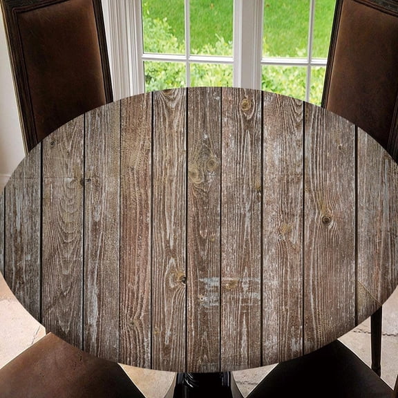 Round Fitted Tablecloth,Rustic Wood Planks, Elastic Edged Table Cover, Outdoor & Indoor, Picnic, Patio, Lodge Party Decor Present, Tablecloth Size 50"(Fit for 38.2"-42.1" Table)