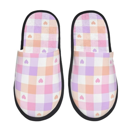 Balery Heart Buffalo Plaid Slient Indoor Furry Fleece Comfort House Shoes Soft Non-Slip Home Shoes Cotton slippers House Slippers-- Medium