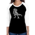 thumbnail image 1 of LA Pop Art Women's Raglan Baseball Word Art T-shirt - Dino Pics, 1 of 2