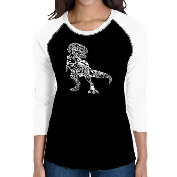 LA Pop Art Women's Raglan Baseball Word Art T-shirt - Dino Pics
