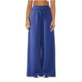 thumbnail image 5 of DeHolifer Womens Pants Wide Leg Long Pants Drawstring Elastic Waist Y2K Casual Loose Sweatpants with Pocket Blue M, 5 of 8