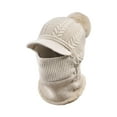 thumbnail image 4 of Pasamontañas de punto térmico, gorro, bufanda para el cuello con pompón, botón calentador, gorro de protección, máscara de esquí de invierno, gorro , Khaki DYNWAVEMX pasamontañas para motocicleta, 4 of 8