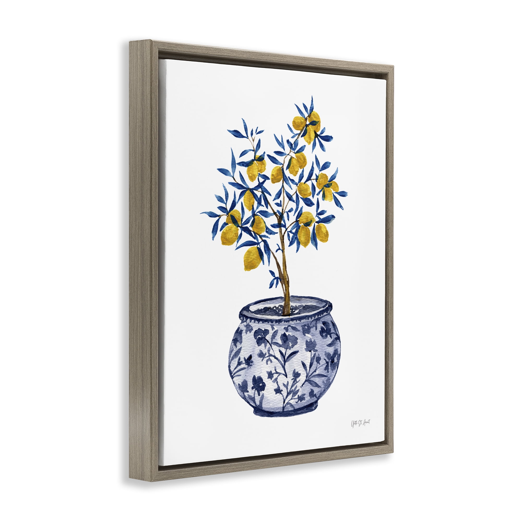Stupell Industries Lemon Tree in Chinoiserie Food & Beverage Painting Brown Floater Framed Canvas Art Print Wall Art, 25 x 31