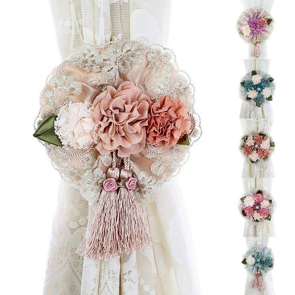 AURORA TRADE 2PCS Curtain Tiebacks Decorative Flower Shape Window Curtain Holdback Buckles Tie Backs Holders for Home and Office