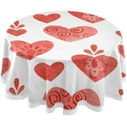 SKYSONIC 60" Valentine's Day Round Tablecloth Red Hearts Table Cloth Cover Mat Washable Polyester Home Decorative for Dining Wedding Holiday Party