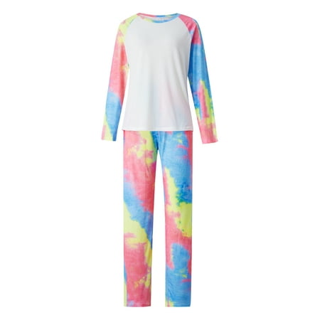 

Wassery Family Pajamas Matching Sets Christmas PJs Parent-child Nightwear Set Multi-color Long Sleeve Tie-dyed Printing Tops Pants Men Women Kids Sleepwear