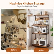 Beddle Kitchen Baker's Rack with Power Outlet, 23 Industrial 4-Tier Storage Shelf, Metal Frame with Rustic Wood Shelves