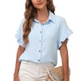 thumbnail image 1 of Camisas con botones para mujer, camisa básica informal con cuello en V y mangas de encaje, camisa básica de poliéster de Color puro para ir de compras, 1 of 6