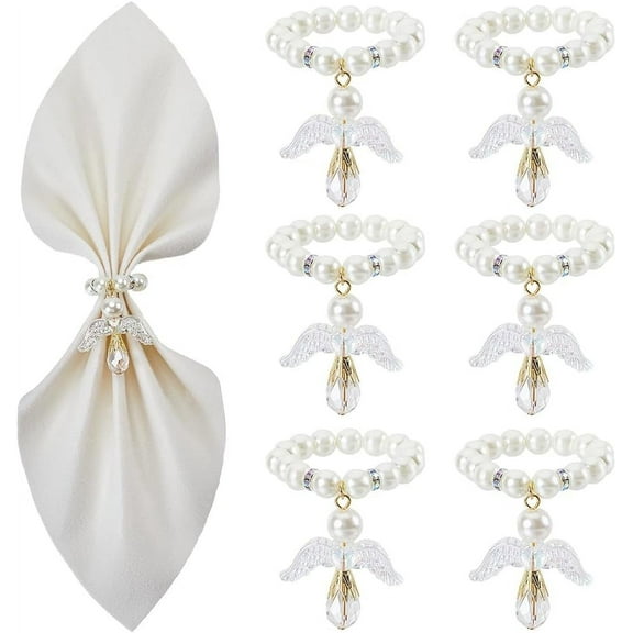 1 Set 6 Sets Beaded Napkin Rings Imitation Pearl Napkin Holders Christmas Napkin Ring Angel Beaded Napkin Holder Beaded Napkin Ring Holders for Wedding Dinning Table Banquet Holiday Party Decor
