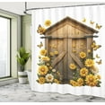thumbnail image 2 of Rustic Shower Curtain, Farmhouse Lover Countryside Wooden Barn Cottage Summer Flowers Butterfly, Cloth Fabric Bathroom Decor Set with Hooks, 69" W x 84" L, Earth Yellow and Cocoa, 2 of 8