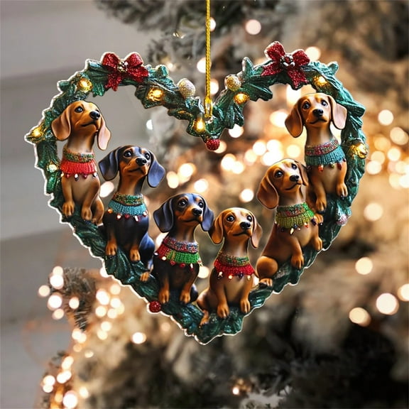 Love Personalized Black Heart Christmas Ornament Custom Dog Ornament for Pet Lover Acrylic Hanging Gifts for Dog Lover Christmas Decoration/ Dachshund Pendant A