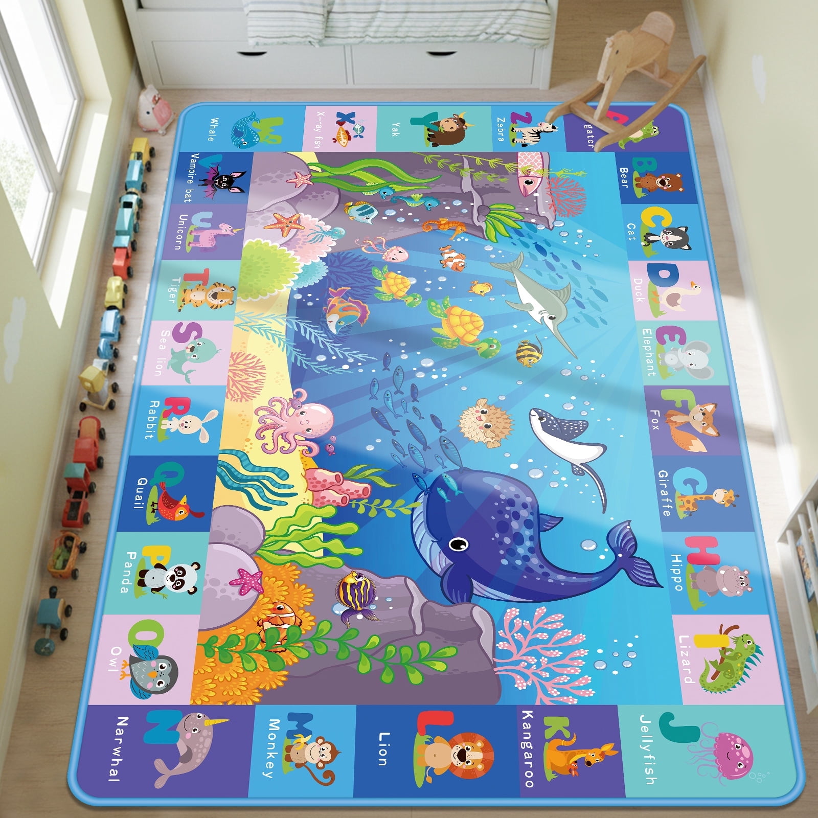 Baby Play Mat for Floor, Kids ABC Educational Crawling Mat Soft Tummy Time Playmat for Toddlers Infants Playroom Classroom 59x39.4 Inch