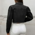 thumbnail image 6 of Cropped Jean Jackets for Women Fall Outwear Ripped Hem Denim Short Jacket Button Up Shackets Coat Long Sleeve (L, Black), 6 of 7