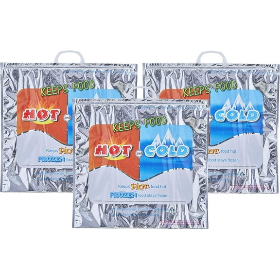 Superio Hot and Cold Insulated Bags for Food Delivery, Grocery Shopping Bags, Food Storage for Hot and Frozen Food for Travel, Disposable Cooler Bag, Reinforced Thermal Lunch Bag (3, 16"x5.5"x19")