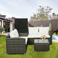 thumbnail image 3 of 4-Piece Rattan Patio Furniture Sets, Wicker Bistro with Ottoman Coffee Table Sectional Sofa Set Q12530, 3 of 12