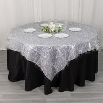 Efavormart 72" Silver Metallic Fringe Shag Tinsel Square Polyester Table Overlay