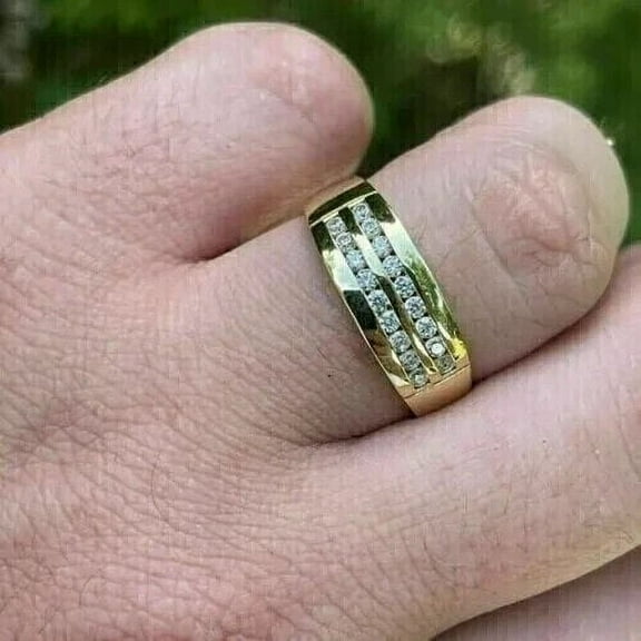 2Ct Round Cut Lab Created Diamond Men's Band Ring 14K Yellow Gold Plated Silver