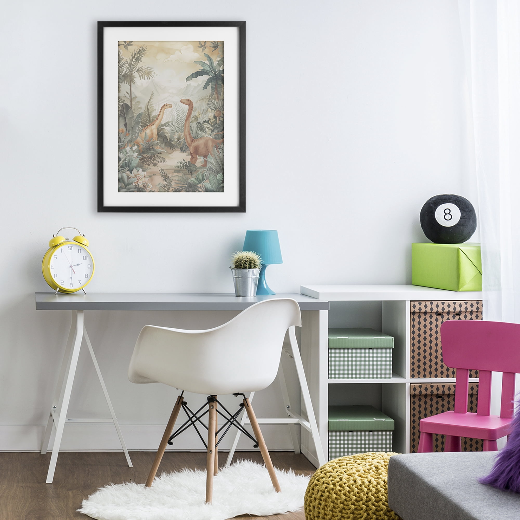 Stupell Industries Muted Dinosaurs in Jungle Black Framed Print Under Glass, design by Ray Powers