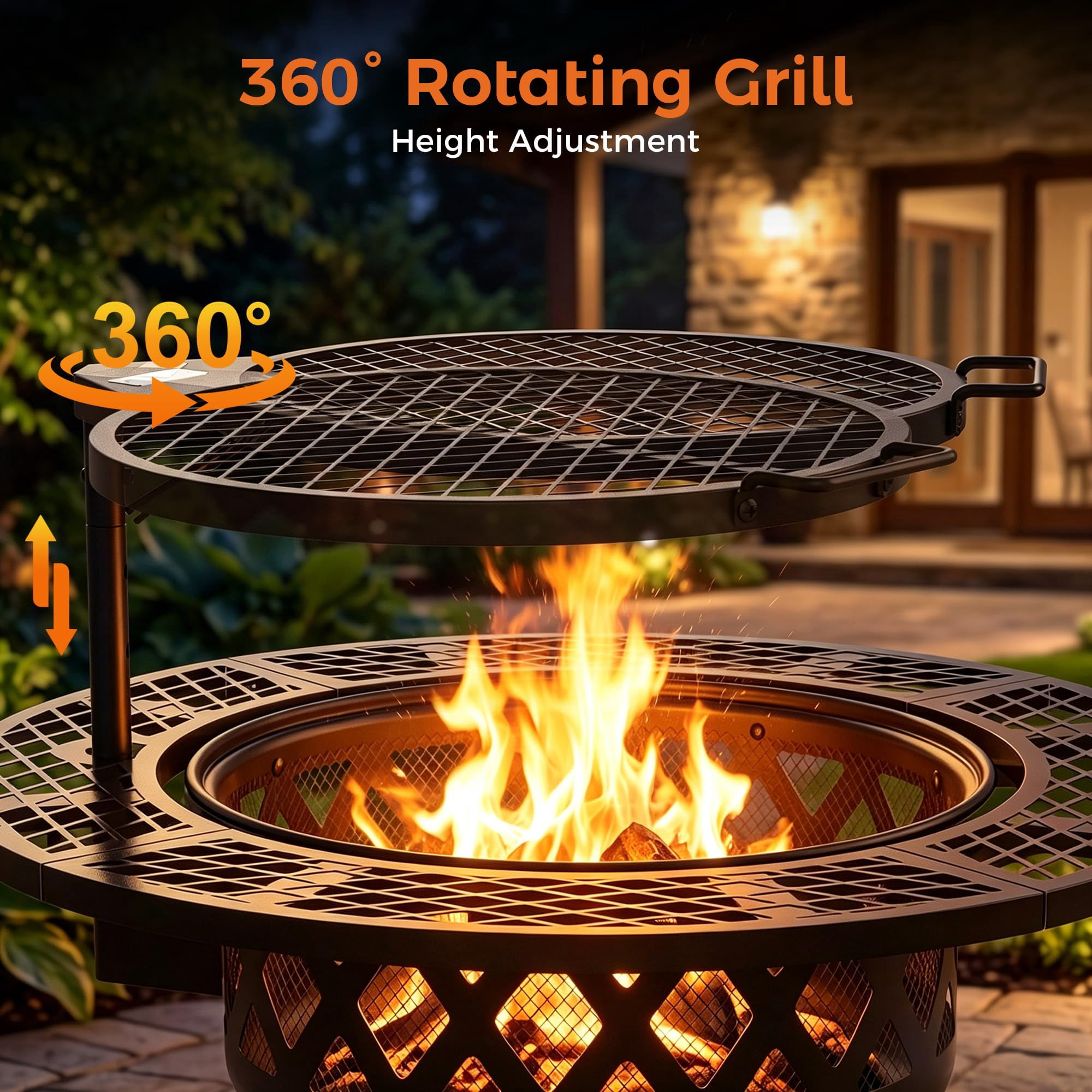 BALI OUTDOORS 32 inch Fire Pit with Poker, Wood Burning Fire Pit Patio for Outside with Grill
