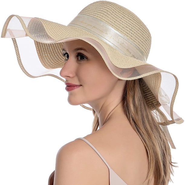 Sombrero de paja para mujer UV UPF50 Sombreros de playa de verano plegables de ala ancha para viajes Ormromra WMZL-1660-1