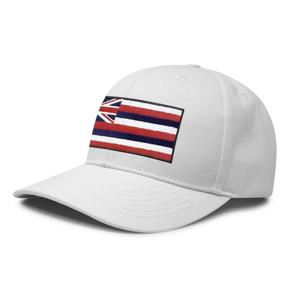 International Tie Hawaiian Flag Trucker Hat for Men & Women - Adjustable Snapback Baseball Cap with Embroidered Patch (All White)