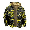 thumbnail image 2 of Men's Camouflage Print Fleece Lined Thickened Jacket with Zipper Hood - Casual Trendy Coat for Winter Outdoors, Christmas Gifts, and Adventure Trips, Ideal for Men,Yellow,4XL, 2 of 4