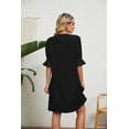 thumbnail image 3 of New Women's Solid Color V-Neck Loose Gathered Half Sleeve Dress, 3 of 3
