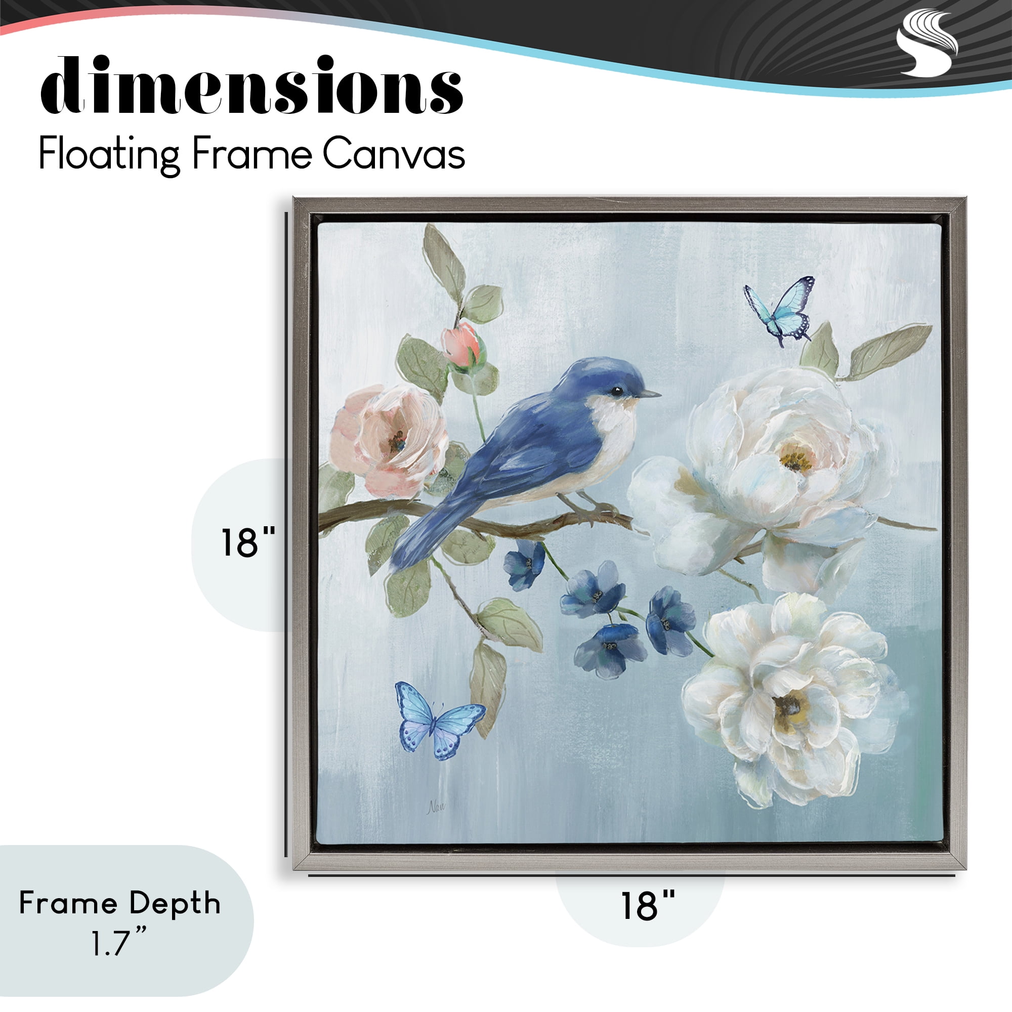 Stupell Industries Blue Bird Tranquility Gray Framed Floater Canvas Wall Art, design by Nan