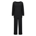 thumbnail image 4 of ChaoHeng Women's Casual Set Linen Cotton 2 Piece Outfits 2024 Clearance,Women's Solid Color Casual Loose Sports Hoodie Top And Pants Set,Black,L, 4 of 6