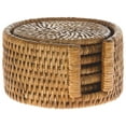 thumbnail image 1 of KOUBOO la Jolla Support Rond en Rotin (Ensemble de 6) - Dessous de Verre Absorbants, Tissés & Boho, Miel Brun, 1 of 4