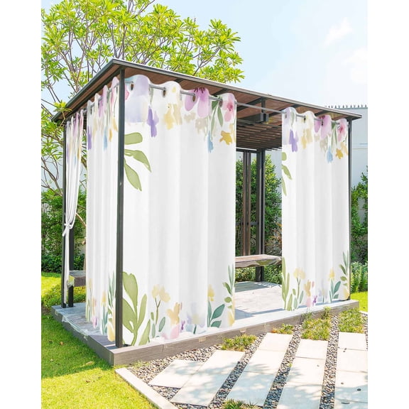 nqOlkjepod Outdoor Curtains for Patio Waterproof, Easter Outdoor Privacy Panels Grommet, Spring Flower Egg Watercolor Plant Leaf Blackout Outside Curtains for Porch/Cabana/Pergola 54"x95", 1 Panel