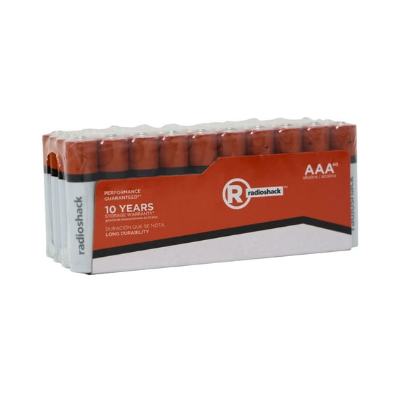 RadioShack AAA Alkaline Batteries 40-Pack – 1.5V, 850mAh, 10-Year Storage Warranty, Mercury & Cadmium Free