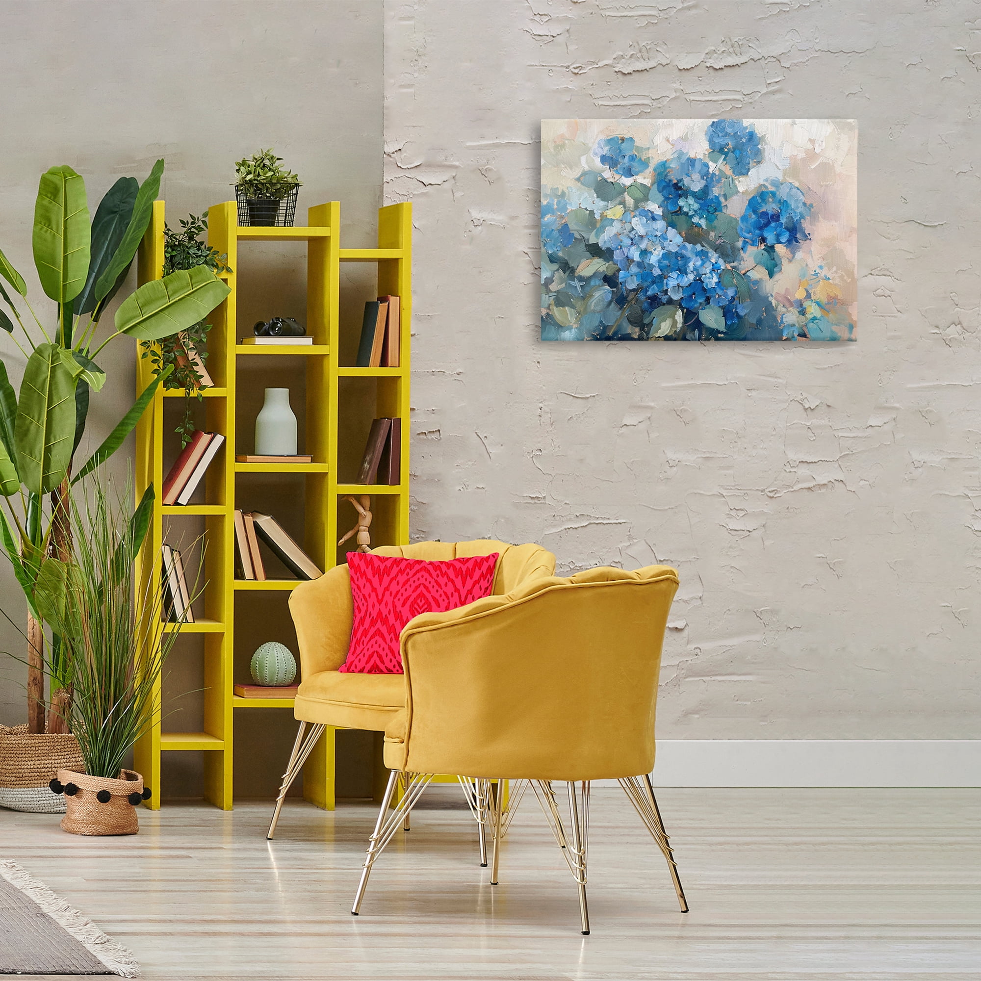 Stupell Industries Blue Hydrangeas Impression Plants & Flowers Painting Wrapped Canvas Art Print Wall Art, 30 x 20