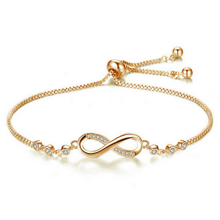 - Sterling Silver Plated Adjustable Infinity Charm Bracelet Jewelry Gift For Women (Gold)