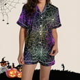 thumbnail image 6 of SwiftWear Spooky Halloween Pajama Shorts Set for Women - Cute Print Sleepwear & Lounge Wear, Button Top with Comfort Shorts 2 Pieces Pajamas Purple, 6 of 8