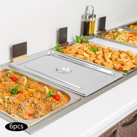 6 PCS Stainless Steel Steam Pan Lid, 1/1 Size Pan Lid with Handle