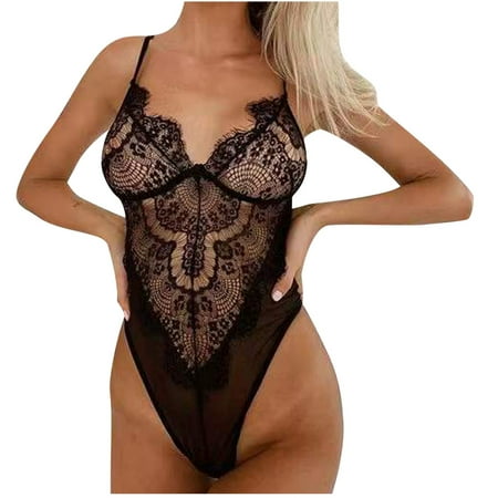 

AnuirheiH Women Lingerie Sets Sexy Soild Exquisite Lace Lingerie Bodysuit Cut-Out Sleepwear On Sale