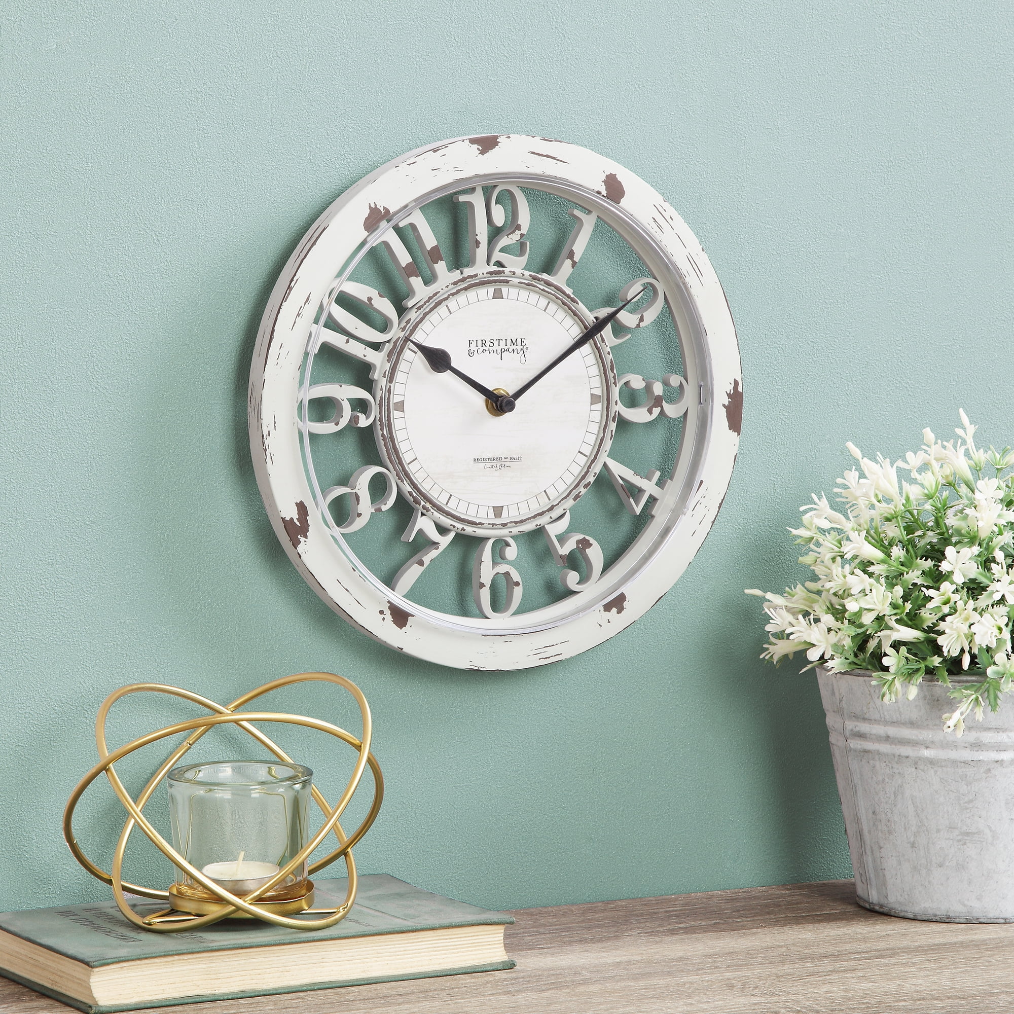 FirsTime & Co.® Antique Farmhouse Contour Wall Clock, Distressed Ivory