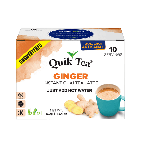QuikTea Instant Unsweetened Masala Chai Tea Latte – 10 Count, classic latte with a hearty mix of traditional chai spices, low Caffeine, No artificial colors, flavors, preservatives – Just Add Hot Wat