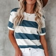thumbnail image 2 of Daznico Women's Summer Stripe Print Casual T-Shirt, Round Neck, Short Sleeve,Size 2XL, 2 of 9