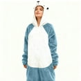 thumbnail image 5 of Unisex Onesie Adult Sleepwear Loose Funny Hooded Outfit Plush Winter Warm Pajamas with Pocket Blue S, 5 of 7