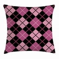 thumbnail image 1 of Checkered Throw Pillow Cushion Cover, Crosswise Striped Mosaic Pattern Squares Retro Style Feminine Design, Decorative Square Accent Pillow Case, 16 X 16 Inches, Pink Pale Pink Black, by Ambesonne, 1 of 2