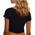thumbnail image 5 of VSSSJ Crop Tops pour Femmes Manches Courtes Col Rond Extensible Chemise Décontractée Ajustée Solide Confortable Été Basique T-Shirts Courts Noirs Taille Unique, 5 of 5