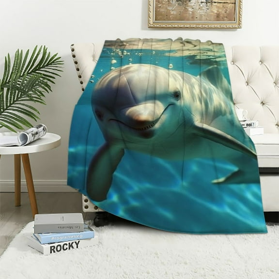 COMIO Plush Throw Blanket,Cute Beluga Whale - Blue Soft Fuzzy Blanket,Cozy Outdoor Travel Blanket for Bedroom Livingroom Sofa Couch Car Bed
