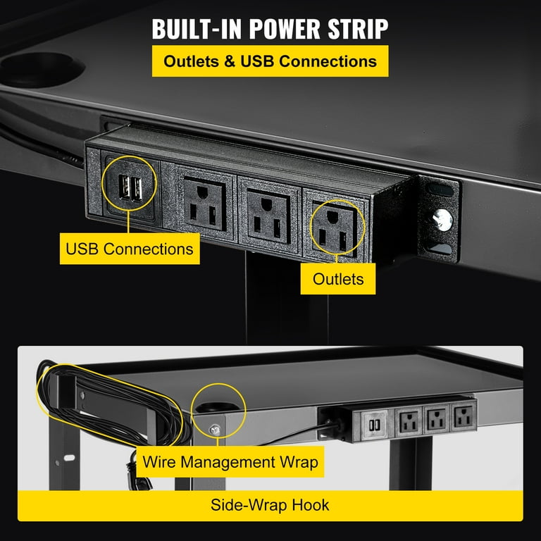 VEVOR Steel AV Cart, 2-Shelf, Power Strip, 24 inch, 150 lbs VEVOR Steel AV Cart, 2-Shelf, Power Strip, 24 inch, 150 lbs