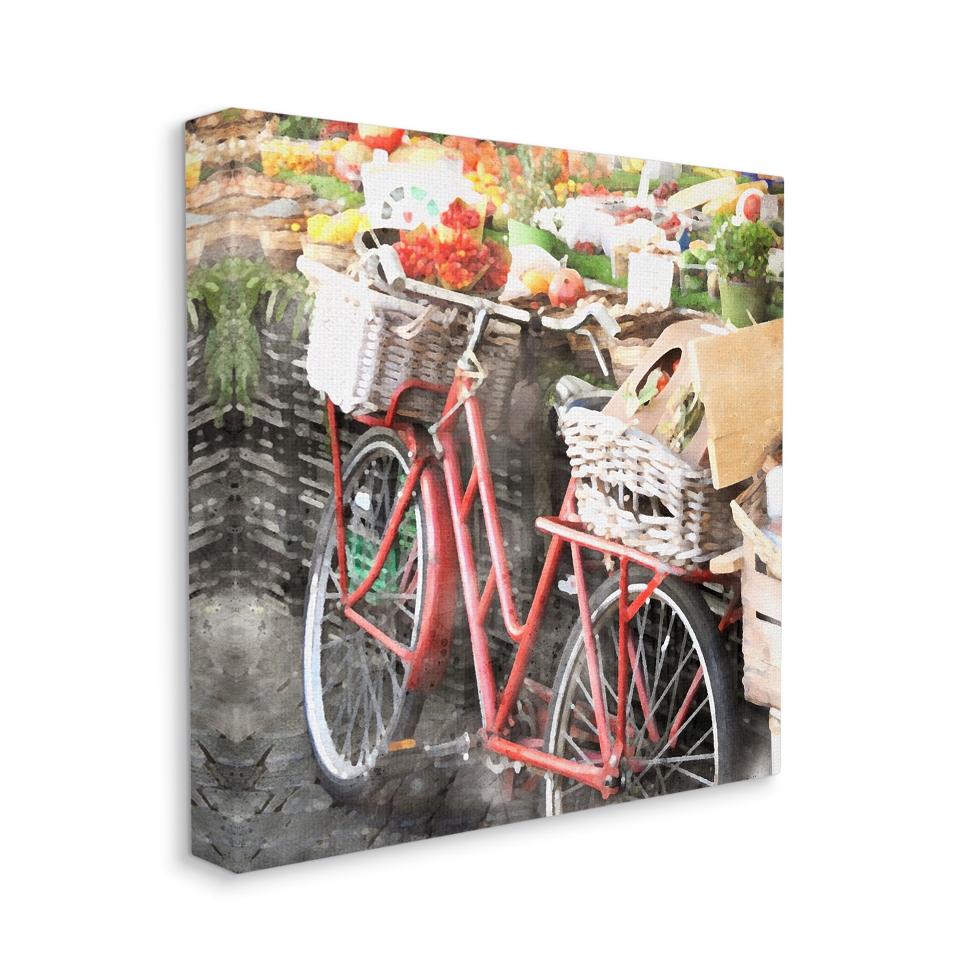 Stupell Industries Bike at Farmer's Market Transportation Painting Gallery Wrapped Canvas Print Wall Art, 24 x 24
