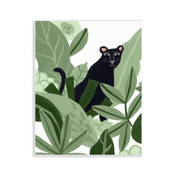 Stupell Industries Panther in Tropical Leaves Plants & Flowers Painting Unframed Art Print Wall Art, 11 x 14