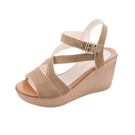 

Babysbule Womens Clearance Sandals Wedge Sandals Women s Roman Shoes Suede Trifle High-heeled Fish Mouth Shoes