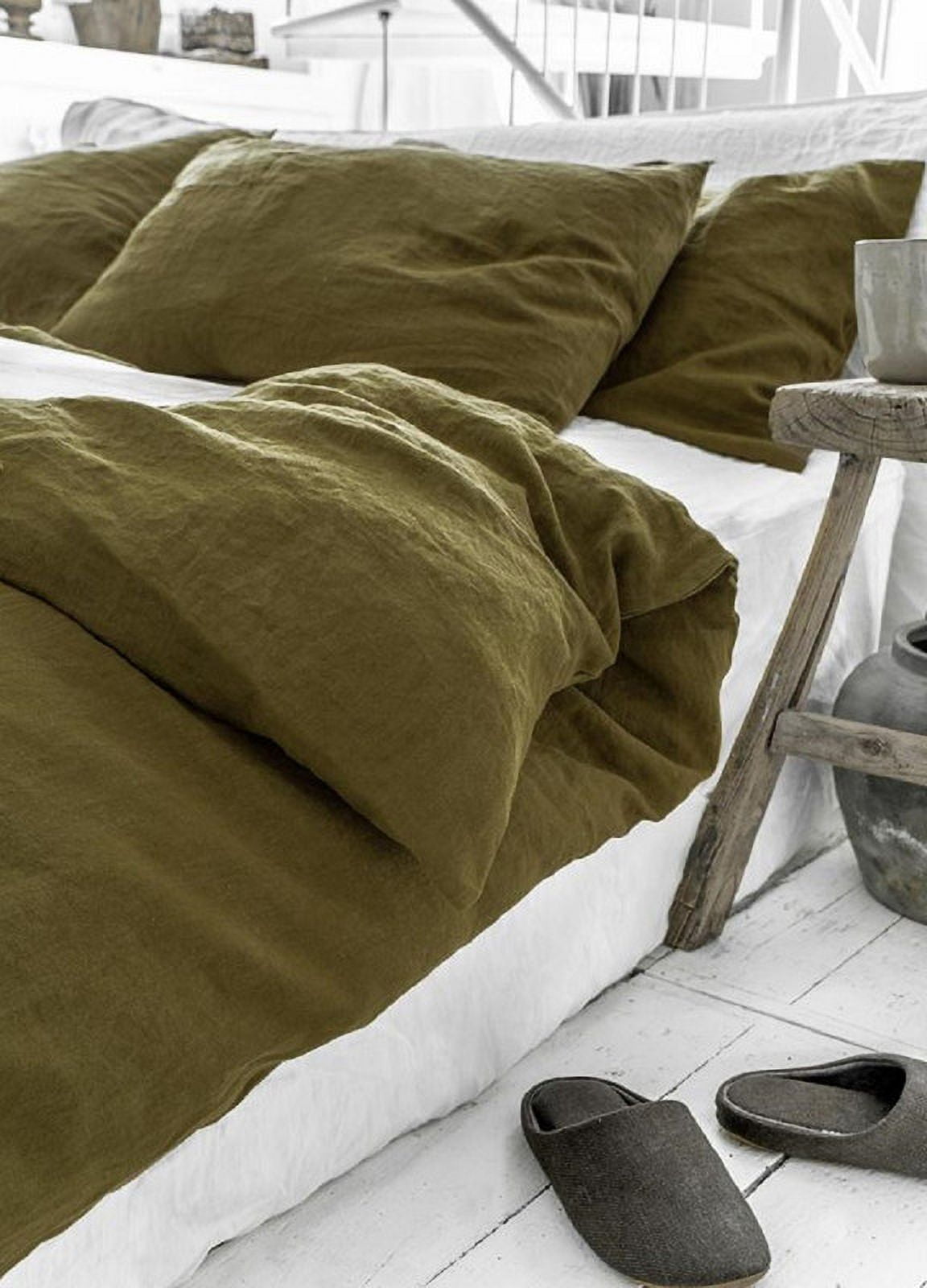 Pavish Export Linen Duvet Cover In Olive Green Stonewashed Natura Quilt Cover Set With 2 Matching Pillow Sham Queen